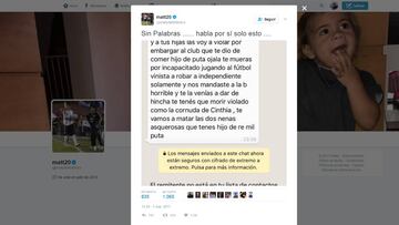 Defederico mostró sus amenazas de muerte en Twitter.