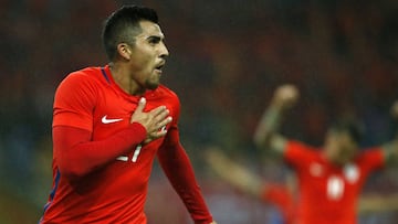 ******ATENCION EDITORES, FOTOGRAFIAS SOLO DISPONIBLE PARA CLIENTES ABONADOS A ESTA COBERTURA*****
 Futbol, Chile vs Croacia.
 El jugador de la seleccion chilena Cesar Pinares celebra su gol contra Croacia durante el partido de la Copa China en el estadio 