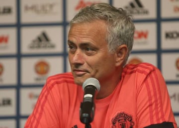 Jose Mourinho of Manchester United speaks during a press conference at UCLA on July 18, 2018 in Los Angeles, California.