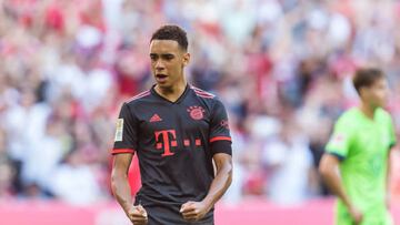 MUNICH, GERMANY - AUGUST 14: Jamal Musiala of FC Bayern M¨¹nchen celebrates after scoring his team's first goal during the Bundesliga match between FC Bayern M¨¹nchen and VfL Wolfsburg at Allianz Arena on August 14, 2022 in Munich, Germany. (Photo by Harry Langer/DeFodi Images via Getty Images)