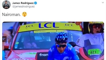 James Rodríguez y un tweet para Nairo Quintana ante las críticas