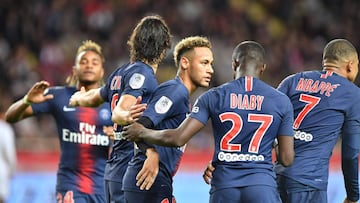 El PSG celebra un gol de Neymar ante el Mónaco.