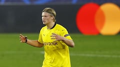 Erling Haaland celebra el primero de sus dos goles ante el Sevilla.