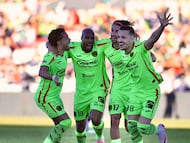 Oscar Estupinan, Guilherme Castilho, Rodolfo Pizarro celebrates goal 2-1 of Juarez during the 13th round match between FC Juarez and Pachuca as part of the Liga BBVA MX, Torneo Apertura 2025 at Olimpico Benito Juarez Stadium, on October 18, 2025 in Ciudad Juarez, Chihuahua, Mexico.