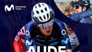 Cartel del Movistar Team anunciando la renovación de Aude Biannic hasta 2024.
