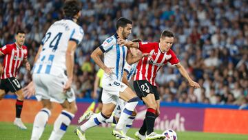 Herrera, en el derbi ante la Real.