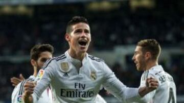 James celebra su gol ante el M&aacute;laga.