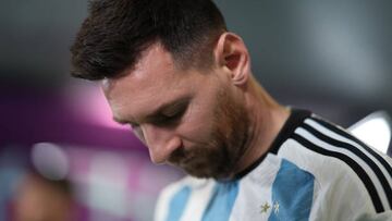 LUSAIL CITY, QATAR - NOVEMBER 22: Lionel Messi of Argentina leads their team out prior the FIFA World Cup Qatar 2022 Group C match between Argentina and Saudi Arabia at Lusail Stadium on November 22, 2022 in Lusail City, Qatar. (Photo by Hector Vivas - FIFA/FIFA via Getty Images)