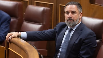 El l¨ªder de Vox, Santiago Abascal, durante una sesi¨®n plenaria, en el Congreso de los Diputados, a 25 de junio de 2024, en Madrid (Espa?a). La sesi¨®n plenaria ha comenzado con los debates de toma en consideraci¨®n de dos iniciativas legislativas. En primer lugar, la Proposici¨®n de Ley Org¨¢nica del Grupo Popular que modifica la Ley Org¨¢nica del Poder Judicial relativa a la delimitaci¨®n de las competencias de la Audiencia Nacional para el enjuiciamiento de los delitos de narcotr¨¢fico, blanqueo de capitales, trata y tr¨¢fico de personas por organizaciones criminales. Posteriormente, se ha debatido la toma en consideraci¨®n de la Proposici¨®n de Ley Org¨¢nica del Grupo VOX por la que se modifica la Ley Org¨¢nica del Tribunal Constitucional.
25 JUNIO 2024;PLENO;SESI?N;PLENARIOA;PARLAMENTO;CONGRESO;HEMICICLO;
Eduardo Parra / Europa Press
25/06/2024