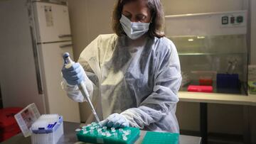 AME1863. MONTEVIDEO (URUGUAY), 09/07/2020. La bioqu&iacute;mica cl&iacute;nica y directora t&eacute;cnica del laboratorio AtGen, Sof&iacute;a Tedesco, con los equipos del laboratorio que se instal&oacute; a bordo del barco &quot;Francisco&quot;, este juev