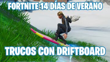 Fortnite Battle Royale - Desafío de 14 días de verano: consigue puntos por trucos con un driftboard con el envoltorio Trópico de neón aplicado