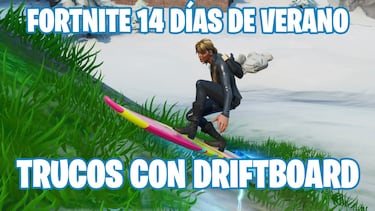 Fortnite Battle Royale - Desafío de 14 días de verano: consigue puntos por trucos con un driftboard con el envoltorio Trópico de neón aplicado