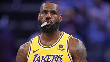 MEMPHIS, TENNESSEE - APRIL 12: LeBron James #23 of the Los Angeles Lakers looks on during the first half against the Memphis Grizzlies at FedExForum on April 12, 2024 in Memphis, Tennessee. NOTE TO USER: User expressly acknowledges and agrees that, by downloading and or using this photograph, User is consenting to the terms and conditions of the Getty Images License Agreement.   Justin Ford/Getty Images/AFP (Photo by Justin Ford / GETTY IMAGES NORTH AMERICA / Getty Images via AFP)