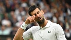 Djokovic finge que llora durante el partido contra Sinner en Wimbledon.