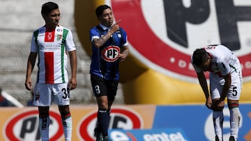 Fútbol, Palestino vs Huachipato.
Campeonato de Transición 2017.
El jugador de Huachipato, Cesar Valenzuela celebra su gol contra Palestino durante el partido de primera division en el estadio La cisterna.
Santiago, Chile.
28/10/2017
Jav