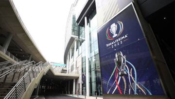 LONDON, ENGLAND - JUNE 01: General view as the match is advertised outside the stadium ahead of the Finalissima 2022 match between Italy and Argentina at Wembley Stadium on June 01, 2022 in London, England. (Photo by Catherine Ivill - UEFA/UEFA via Getty Images)