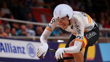 MUNICH, GERMANY - AUGUST 15: Sebastian Mora Vedri of Spain competes during the Men's Omnium Points Race 25km 4/4 on day 5 of the European Championships Munich 2022 at Messe Muenchen on August 15, 2022 in Munich, Germany. (Photo by Jan Hetfleisch/Getty Images)