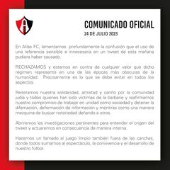 Atlas ofrece disculpa por defenderse con una referencia nacionalsocialista