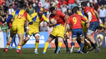 Imagen del partido de clasificación para el Mundial de rugby entre España y Rumanía en el Central de Ciudad Universitaria.