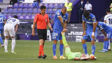 23/06/20 PARTIDO PRIMERA DIVISION
 CORONAVIRUS COVID19
 REAL VALLADOLID - GETAFE
 DAVID SORIA EN EL SUELO