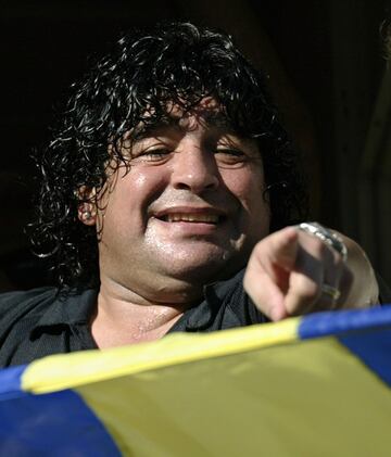 Diego Armando Maradona supporting Boca Juniors at La Bombonera.