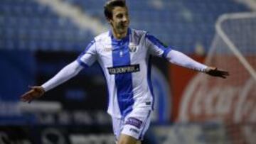 Guillermo celebra un gol con la camiseta del Leganés