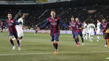 24/01/15 PARTIDO PRIMERA DIVISION
 ELCHE - BARCELONA 
 GOL 0-2 MESSI DE PENALTI ALEGRIA 
 PUBLICADA 26/01/15 NA MA02 1COL