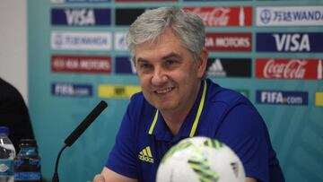 El seleccionador espa&ntilde;ol de f&uacute;tbol sala de Espa&ntilde;a, Jos&eacute; Venancio L&oacute;pez, en la rueda de prensa previa al partido ante Azerbaiy&aacute;n.