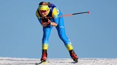 ZHANGJIAKOU, CHINA - FEBRUARY 08: Valentyna Kaminska of Team Ukraine competes during the Women&#039;s  Cross-Country Sprint Free Qualification on Day 4 of the Beijing 2022 Winter Olympic Games at The National Cross-Country Skiing Centre on February 08, 20