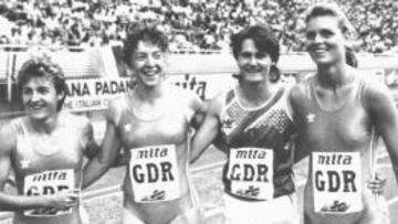 MÁQUINAS. El relevo 4x100 campeón de Europa en 1989. Katrin Krabbe (dcha.) era una de las estrellas.