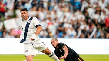 Jun 20, 2025; Austin, Texas, USA; Panama midfielder Cristian Martinez (6) challenges Guatemala forward Darwin Lom (14) for the ball in the first half during a group stage match of the 2025 Gold Cup at Q2 Stadium. Mandatory Credit: Scott Wachter-Imagn Images