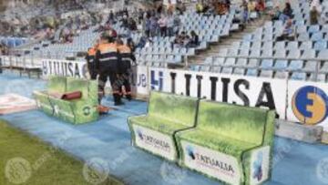 Los bancos biodegradables utilizados en el Coliseum.