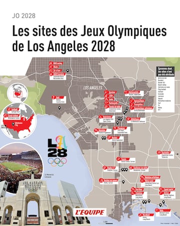 Infografía de las sedes de Los Ángeles 2028 publicada en L'Équipe.