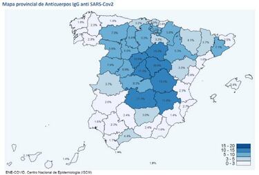 Estudio de seroprevalencia del coronavirus en Espa?a: mapa por provincias, primera oleada