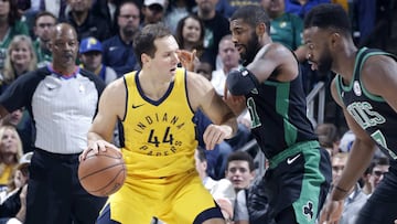 INDIANAPOLIS, IN - NOVEMBER 3: Bojan Bogdanovic #44 of the Indiana Pacers handles the ball against the Boston Celtics on November 3, 2018 at Bankers Life Fieldhouse in Indianapolis, Indiana. NOTE TO USER: User expressly acknowledges and agrees that, by downloading and or using this Photograph, user is consenting to the terms and conditions of the Getty Images License Agreement. Mandatory Copyright Notice: Copyright 2018 NBAE (Photo by Ron Hoskins/NBAE via Getty Images)