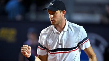 Rome (Italy), 17/05/2024.- Nicolas Jarry of Chile reacts during his men's singles semi final match against Tommy Paul of USA (not pictured) at the Italian Open tennis tournament in Rome, Italy, 17 May 2024. (Tenis, Italia, Roma) EFE/EPA/Alessandro Di Meo