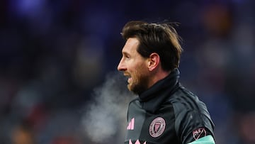 Lionel Messi, jugador de Inter Miami, en partido frente a Sporting Kansas en Kansas City, Misuri, en Concacaf Champions League.