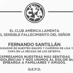 El Club América anunció el fallecimiento de Fernando Santillán