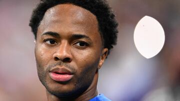 England's forward #10 Raheem Sterling attends the Qatar 2022 World Cup Group B football match between England and USA at the Al-Bayt Stadium in Al Khor, north of Doha on November 25, 2022. (Photo by Kirill KUDRYAVTSEV / AFP)