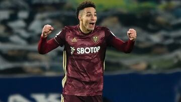 Leeds United's Brazilian-born Spanish striker Rodrigo celebrates after an own goal from West Bromwich Albion's English-born St Kitts and Nevis midfielder Romaine Sawyers gives them the lead during the English Premier League football match betwee