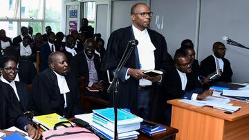 Ugandan lawyer Francis Owor delivers his submissions during the hearing of petitions and applications challenging the Anti-gay law at the constitutional court in Kampala, Uganda November 28, 2023. REUTERS/Abubaker Lubowa