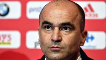 Roberto Martínez, en una rueda de prensa con Bélgica.