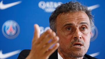 Soccer Football - Paris St Germain - Paris St Germain unveil new coach Luis Enrique - Paris-Saint-Germain Training Centre, Poissy, France - July 5, 2023 Paris St Germain's new coach Luis Enrique during the press conference REUTERS/Gonzalo Fuentes