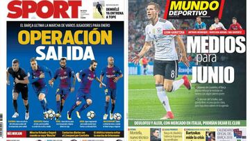 Portadas de los diarios Sport y Mundo Deportivo del d&iacute;a 29 de diciembre de 2017.