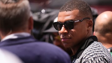 Kylian Mbappe player of PSG during the F1 Grand Prix of Spain at Circuit de Barcelona-Catalunya on June 4, 2023 in Barcelona, Spain. (Photo by Jose Breton/Pics Action/NurPhoto via Getty Images)