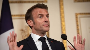 Emmanuel Macron, France's president, during a joint news conference with Mark Rutte, Netherlands' prime minster, in Amsterdam, Netherlands, on Wednesday, April 12, 2023. Macron is seeking to dispel the image that he won't stand up to China over Taiwan after his call for Europe to avoid getting dragged into a conflict between Beijing and Washington sparked a backlash among allies. Photographer: Peter Boer/Bloomberg via Getty Images