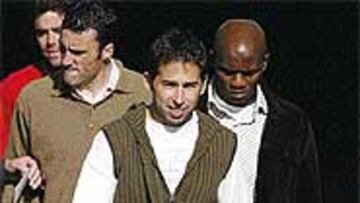 <B>VUELVE EL LÍDER</b>. Raúl Tamudo salió ayer del Estadi Olímpic al frente de algunos de sus compañeros.