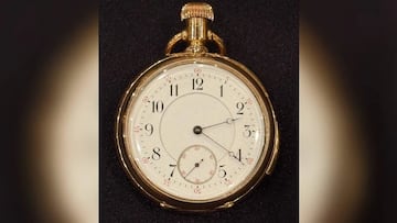 Recovered from the body of Isidor Straus, one of the ship’s wealthiest passengers, the 18-carat gold pocket watch stopped at the moment the Titanic sank.