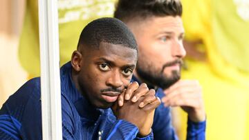 LUSAIL CITY, QATAR - DECEMBER 18: Ousmane Dembele of France looks on from the bench during the FIFA World Cup Qatar 2022 Final match between Argentina and France at Lusail Stadium on December 18, 2022 in Lusail City, Qatar. (Photo by Michael Regan - FIFA/FIFA via Getty Images)