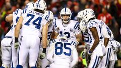 KANSAS CITY, MO - JANUARY 12: Andrew Luck #12 of the Indianapolis Colts calls a play in the huddle during the fourth quarter of the AFC Divisional Round playoff game against the Kansas City Chiefs at Arrowhead Stadium on January 12, 2019 in Kansas City, Missouri.   Jamie Squire/Getty Images/AFP
 == FOR NEWSPAPERS, INTERNET, TELCOS &amp; TELEVISION USE ONLY ==